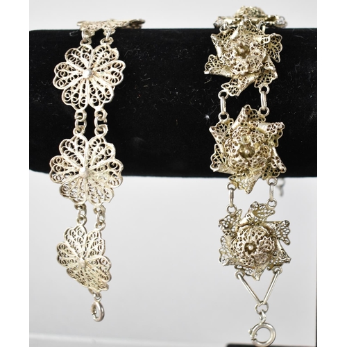 167 - A Collection of Vintage Filigree Jewellery to include Silver Floral Bracelets, Two Brooches and a Si... 