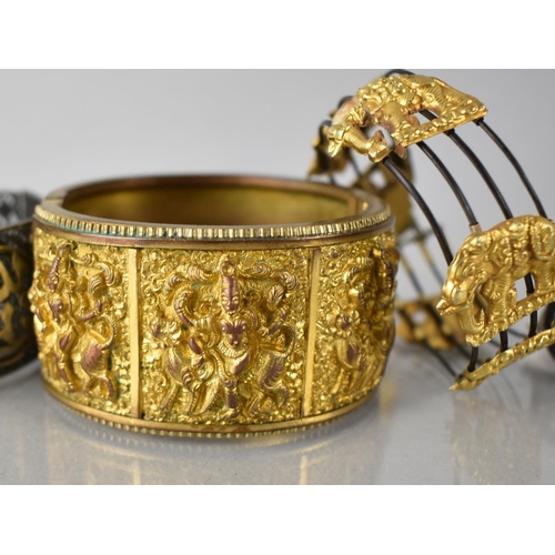 207 - A Collection of Eastern Jewellery to include Gilt Hinged Bangle with Three Panels Depicting Dancing ... 