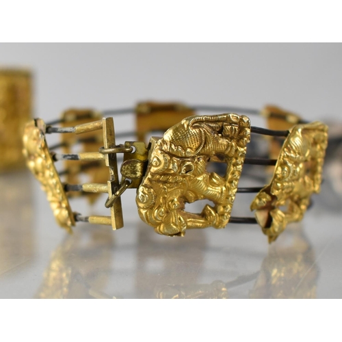 207 - A Collection of Eastern Jewellery to include Gilt Hinged Bangle with Three Panels Depicting Dancing ... 