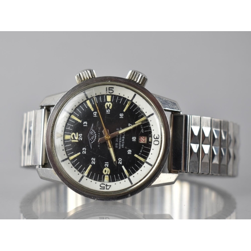 135 - A 1960s Talis Incabloc Automatic Stainless Steel Wrist Watch, Black Dial Having 24 Hour Arabic Numer... 