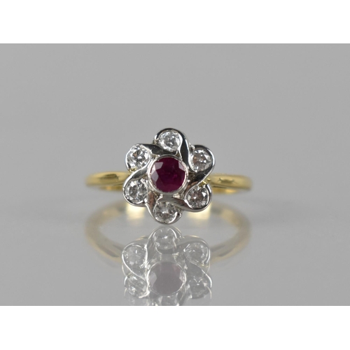 71 - A Contemporary 18ct Gold, Platinum, Ruby and Diamond Ring, Central Collet Set Round Cut Ruby Measuri... 