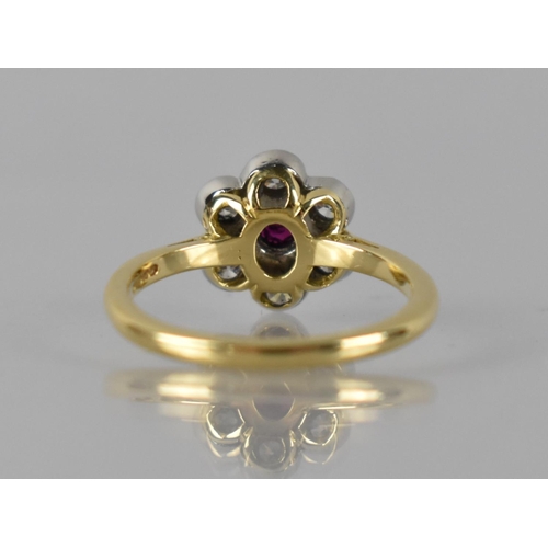 71 - A Contemporary 18ct Gold, Platinum, Ruby and Diamond Ring, Central Collet Set Round Cut Ruby Measuri... 