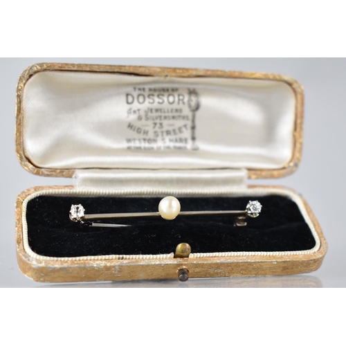 76 - A Late 19th/Early 20th Century Diamond and Pearl Bar Brooch, Each Old Mine Cut Diamond Approx 4mm by... 