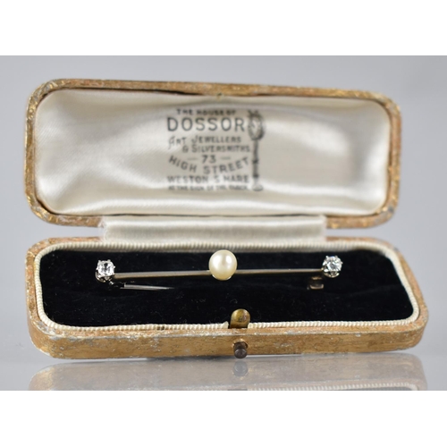 76 - A Late 19th/Early 20th Century Diamond and Pearl Bar Brooch, Each Old Mine Cut Diamond Approx 4mm by... 