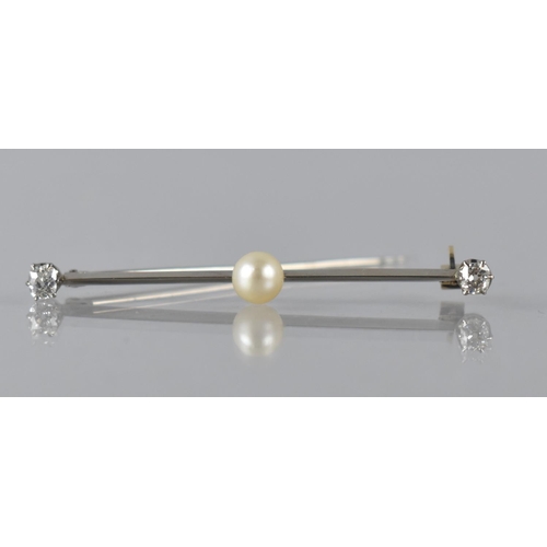 76 - A Late 19th/Early 20th Century Diamond and Pearl Bar Brooch, Each Old Mine Cut Diamond Approx 4mm by... 