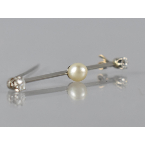 76 - A Late 19th/Early 20th Century Diamond and Pearl Bar Brooch, Each Old Mine Cut Diamond Approx 4mm by... 