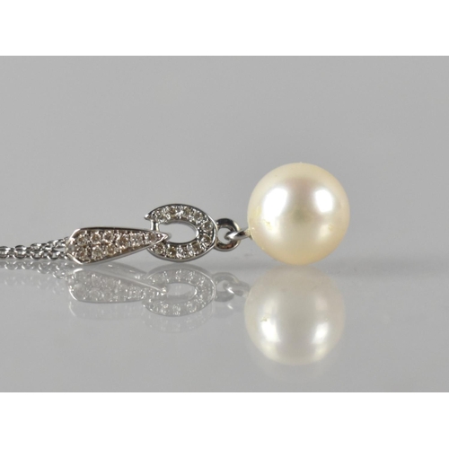 78 - A Pearl, Diamond and 9ct White Gold Pendant on Chain, Circular Pearl Measuring Approx 9mm Diameter a... 