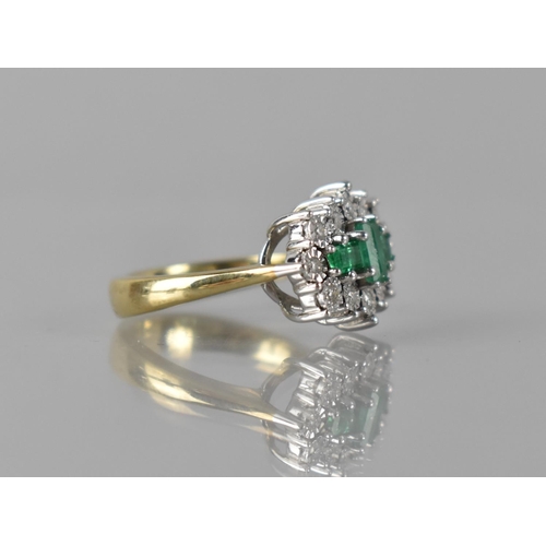 81 - An 9ct Yellow Gold, Emerald and Diamond Cluster Ring, Three Baguette Cut Emeralds Approx 0.69ct, Cla... 