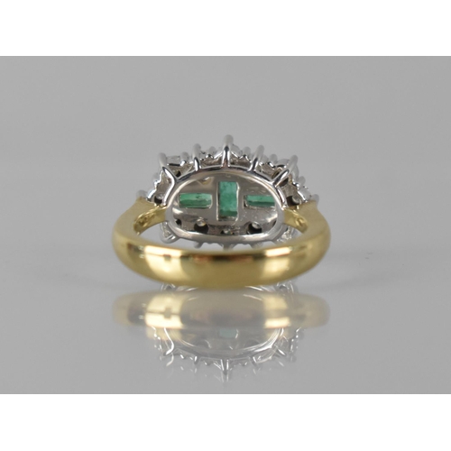 81 - An 9ct Yellow Gold, Emerald and Diamond Cluster Ring, Three Baguette Cut Emeralds Approx 0.69ct, Cla... 