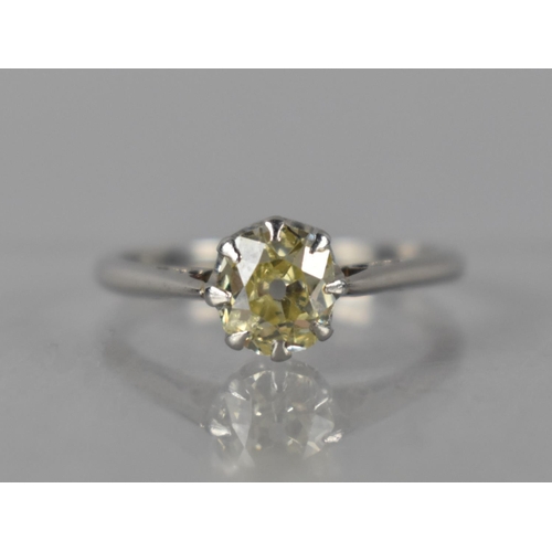 13 - An Antique Platinum and Diamond Solitaire Ring, Central Old Cut Diamond Measuring 1.10ct, Fancy Ligh... 