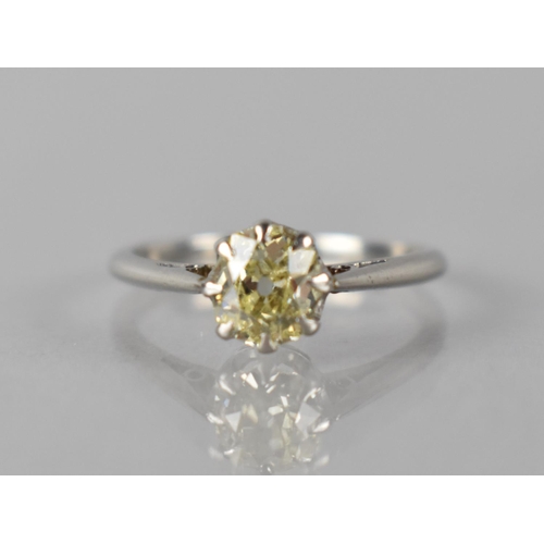 13 - An Antique Platinum and Diamond Solitaire Ring, Central Old Cut Diamond Measuring 1.10ct, Fancy Ligh... 