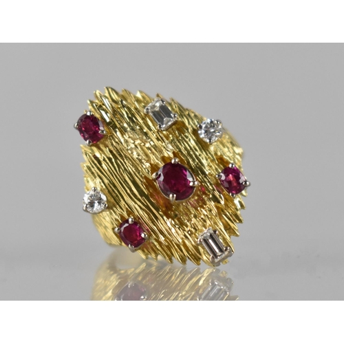 11 - A 18ct Yellow Gold, Diamond and Ruby Cocktail Ring comprising Two Baguette Cut Diamonds (Approx 3.5x... 