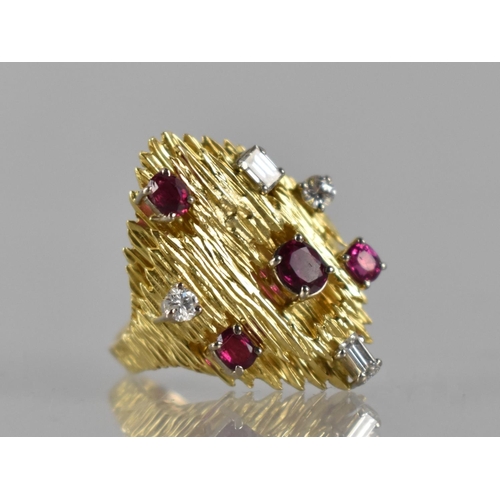 11 - A 18ct Yellow Gold, Diamond and Ruby Cocktail Ring comprising Two Baguette Cut Diamonds (Approx 3.5x... 
