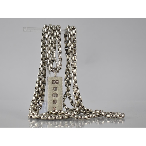 136 - A Victorian White Metal Coloured Watch Chain, with Later Silver Ingot Pendant, Sheffield Hallmark an... 