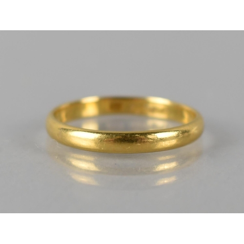 89 - A 22ct Gold Wedding Band, D Shape, 3.4gms, Birmingham Hallmark 1934, Makers Mark for Samuel Hope, Si... 