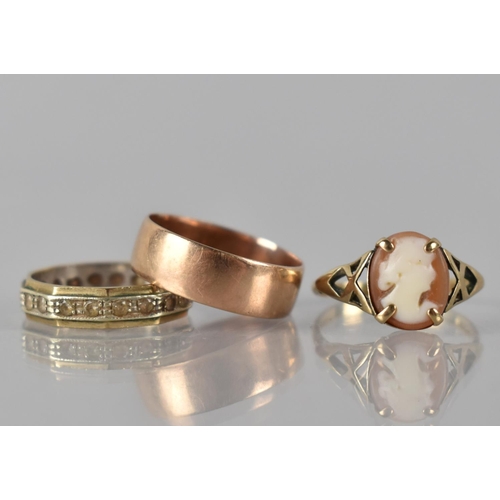 90 - Three 9ct Gold Mounted Rings to include Rose Gold Wedding Band, Birmingham 1902, Makers Mark S&G, Si... 