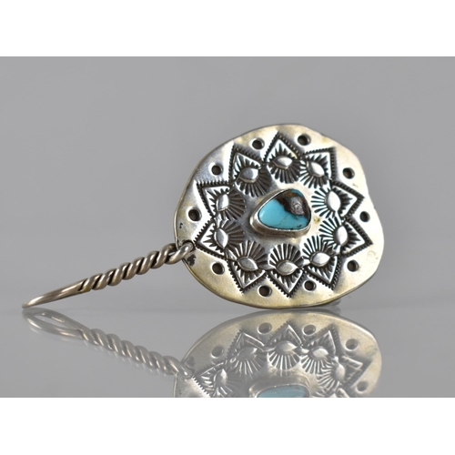 173 - A Signed Sterling Silver Native American Pendant, with Cabochon Turquoise Stone to Centre, 7x10mm Ma... 