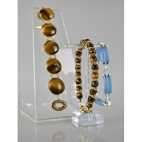 179 - A Collection of Two Italian Gilt Silver and Tigers Eyes Bracelets together with a Silver Mounted, Dy... 