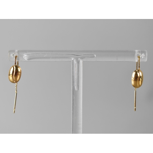 95 - A Pair of 9ct Gold Threader Earrings, Coffee Bean Drops on Fine Box Link Chain, 43mm Total Length, 0... 