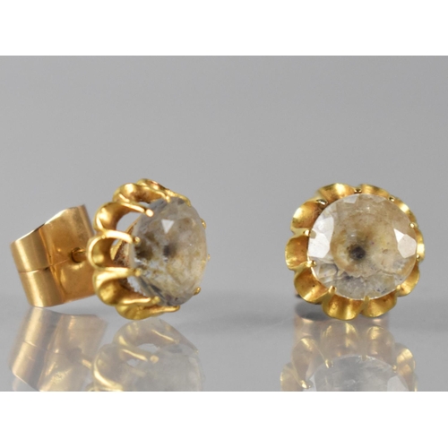 96 - A Pair of Round Cut White Sapphire and Gold Metal Earrings, Round Cut Stones Measuring 9mm Diameter ... 
