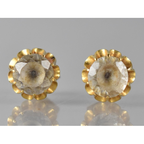 96 - A Pair of Round Cut White Sapphire and Gold Metal Earrings, Round Cut Stones Measuring 9mm Diameter ... 