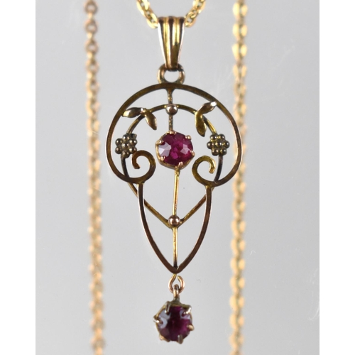 97 - A 9ct Gold Mounted Early 20th Century Pendant on a 9ct Gold Chain, Pendant with Central Round Cut Re... 