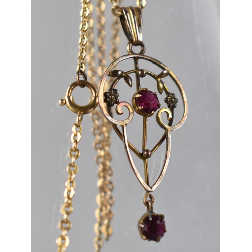 97 - A 9ct Gold Mounted Early 20th Century Pendant on a 9ct Gold Chain, Pendant with Central Round Cut Re... 