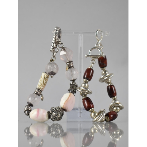 187 - A Silver, Angel Skin Coral and Rose Quartz Bead Bracelet together with a Silver and Red Tigers Eye B... 