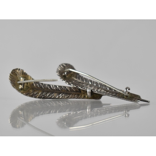 188 - A Pair of 19th Century Unmarked White Metal Brooches in the Form of Feathers, Realistically Modelled... 