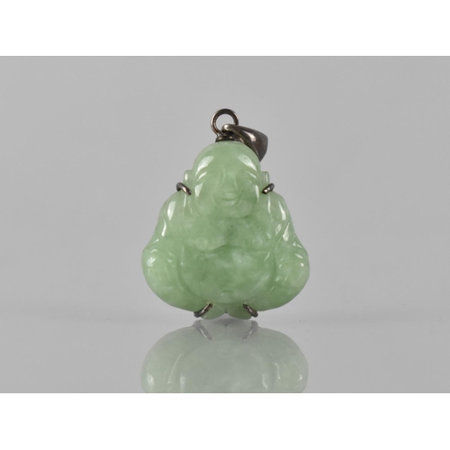 214 - A Silver Mounted Jade Pendant, Carved as a Seated Buddha, Held in Four Silver Claws, 22mm Wide and 3... 