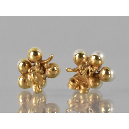 26 - A Pair of 18ct Gold, Pearl, Sapphire and White Stone Cluster Earrings in the Form of Berries, Prong ... 