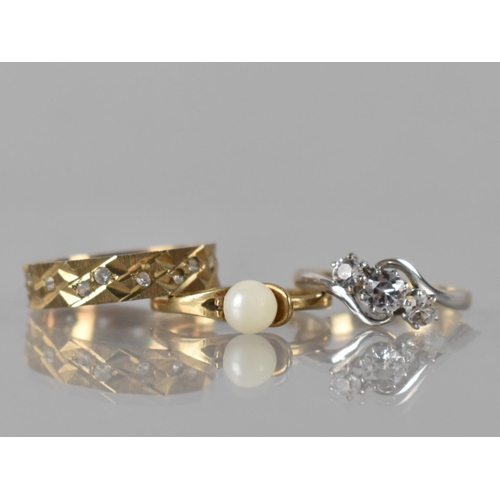 118 - A Collection of Three 9ct Gold Rings, Trilogy Ring Mounted with Platinum and White Stones in Claw Se... 