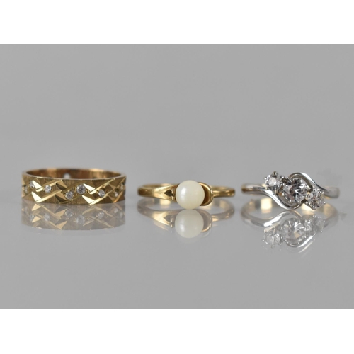 118 - A Collection of Three 9ct Gold Rings, Trilogy Ring Mounted with Platinum and White Stones in Claw Se... 
