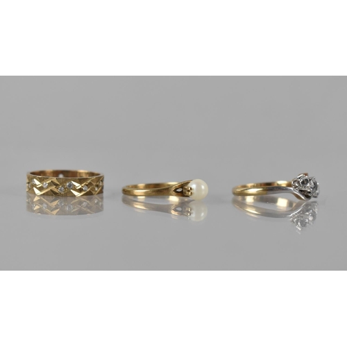 118 - A Collection of Three 9ct Gold Rings, Trilogy Ring Mounted with Platinum and White Stones in Claw Se... 