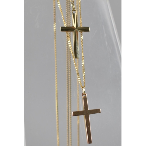 102 - Two 9ct Gold Crucifixes on Chains, Fluted Example with Makers Mark S&W and on a Fine Curb Chain, Lon... 
