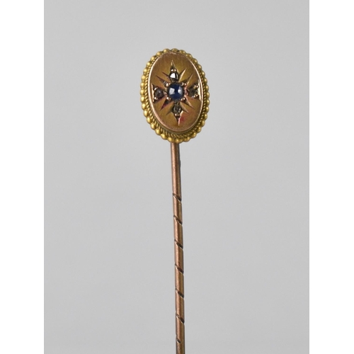 103 - A Yellow Metal Stick Pin, Mounted with Old Round Cut Sapphire, 1.6mm Diameter, Milgrain Set with Fou... 