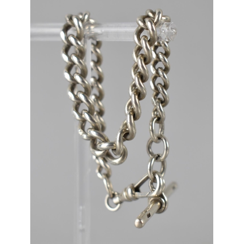 138 - An Edwardian Silver Graduated Curb Chain Bracelet with T Bar and Later Dog Clip Clasp, Links for Che... 