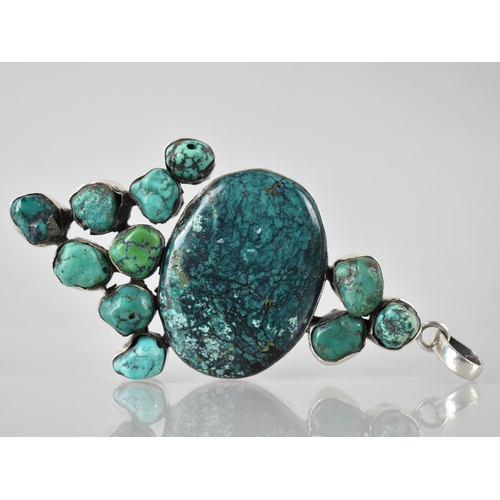 153 - A Large Silver Mounted Multi-Stone Turquoise Pendant, Possibly Native American, Comprising Large Ova... 