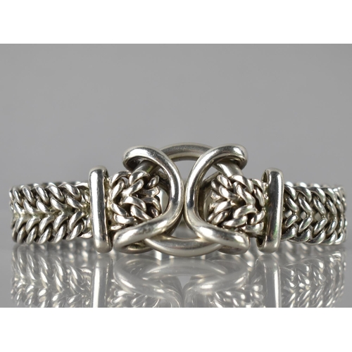 192 - A Heavy Silver Bracelet, Two Row Joined Curb Link Chain with Large Central Circular Embellishment, P... 