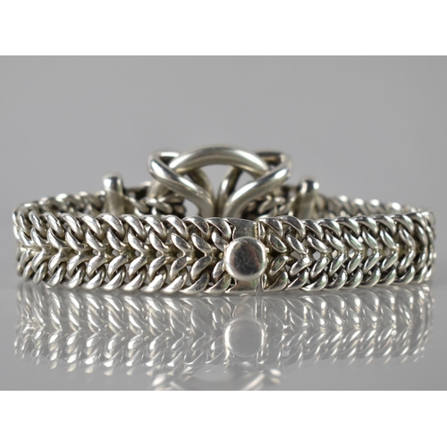 192 - A Heavy Silver Bracelet, Two Row Joined Curb Link Chain with Large Central Circular Embellishment, P... 