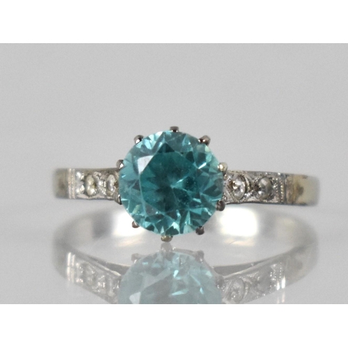 32 - An Early/Mid 20th Century Blue Zircon and White Stone Mounted 9ct Gold and Platinum Ring, Central Ro... 