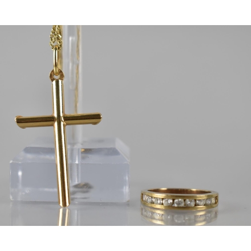 104 - An Italian 9ct Gold Crucifix Pendant, 41mm Drop including Hoop, on a 9ct Gold Italian Singapore Chai... 