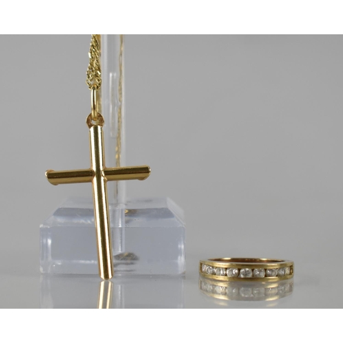 104 - An Italian 9ct Gold Crucifix Pendant, 41mm Drop including Hoop, on a 9ct Gold Italian Singapore Chai... 