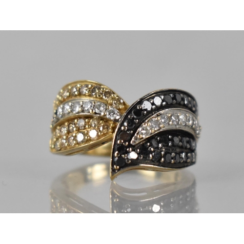 105 - A 9ct Gold and Diamond Multistone Dress Ring, Champagne and White Diamonds with Black Moissanites, M... 