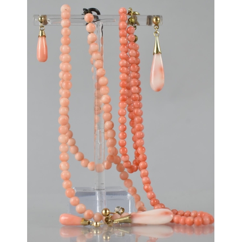 221 - Two Vintage Pink Coral Bead Necklaces, 41.75cms and 43cms Long, together with Two Pairs of Pink Cora... 