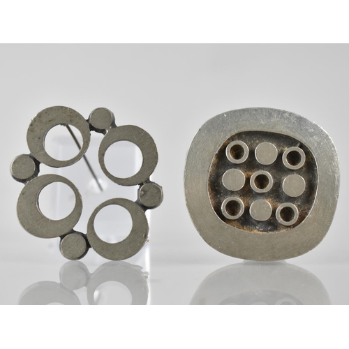 154 - Two Swedish Pewter Brooches by R Tennesmed, Modernist Designs, Signed to Back, Largest 44mm Wide, On... 