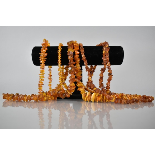 222 - A Collection of Four Strings of Amber Chip Bead Necklaces, Longest 166cms Long, 217.7gms Total