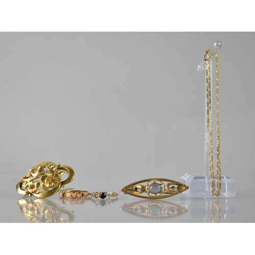 109 - A Collection of Gold and Gold Coloured Metal Items to include a 9ct Gold Mounted Saphiret Mounted Lo... 