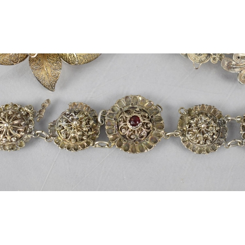 194 - A Collection of Six Filigree Jewellery Items to Include Large Silver and Enamel Flower Brooch, 72mm ... 