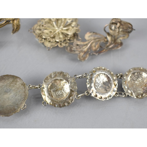 194 - A Collection of Six Filigree Jewellery Items to Include Large Silver and Enamel Flower Brooch, 72mm ... 